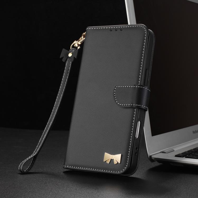 For Samsung Galaxy A06  / A07 4G Metal Bow Leather Phone Case with Hand Strap