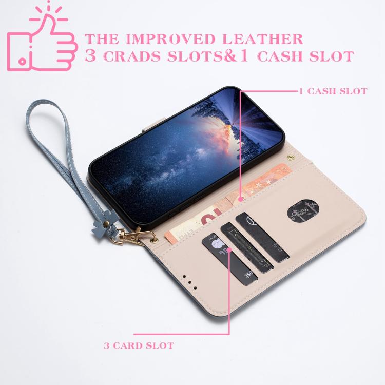 For Samsung Galaxy A06  / A07 4G Metal Bow Leather Phone Case with Hand Strap
