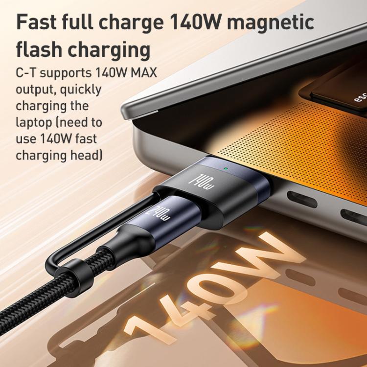Yesido CA197 2 in 1 240W Type-C to Type-C and MagSafe 3 Magnetic Charging Data Cable, Length: 2m - Black