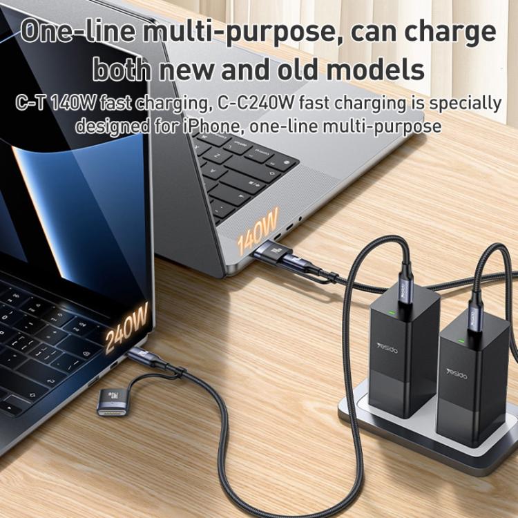 Yesido CA197 2 in 1 240W Type-C to Type-C and MagSafe 3 Magnetic Charging Data Cable, Length: 2m - Black