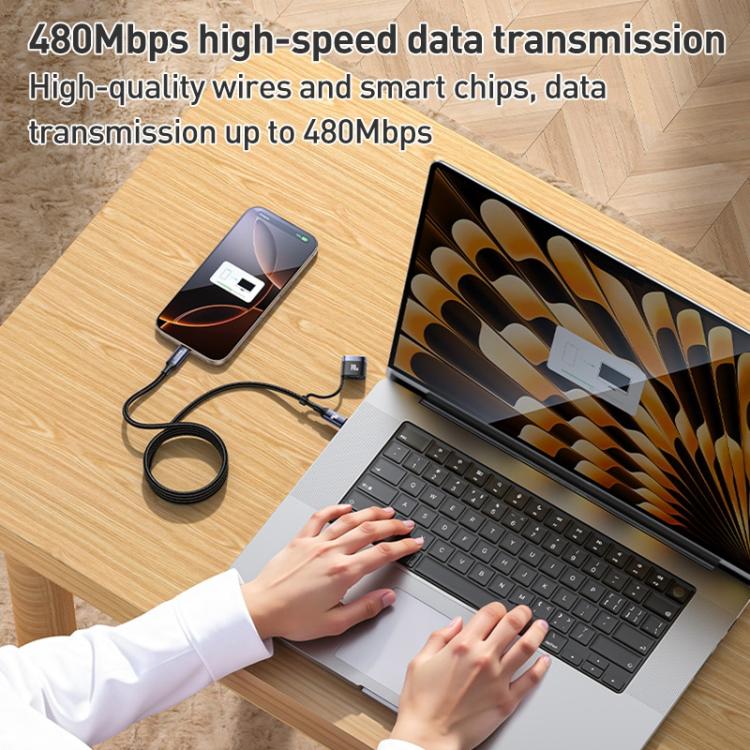 Yesido CA197 2 in 1 240W Type-C to Type-C and MagSafe 3 Magnetic Charging Data Cable, Length: 2m - Black