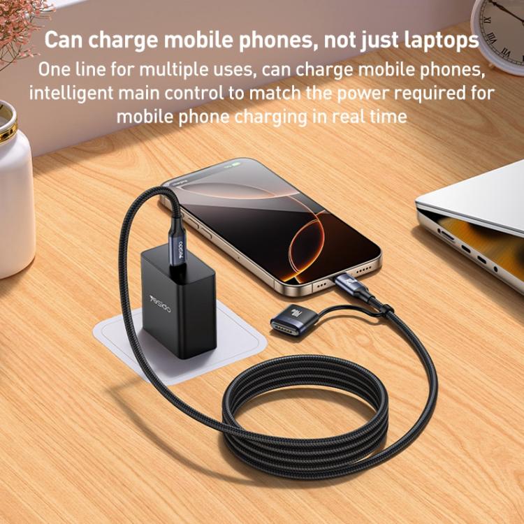 Yesido CA197 2 in 1 240W Type-C to Type-C and MagSafe 3 Magnetic Charging Data Cable, Length: 2m - Black