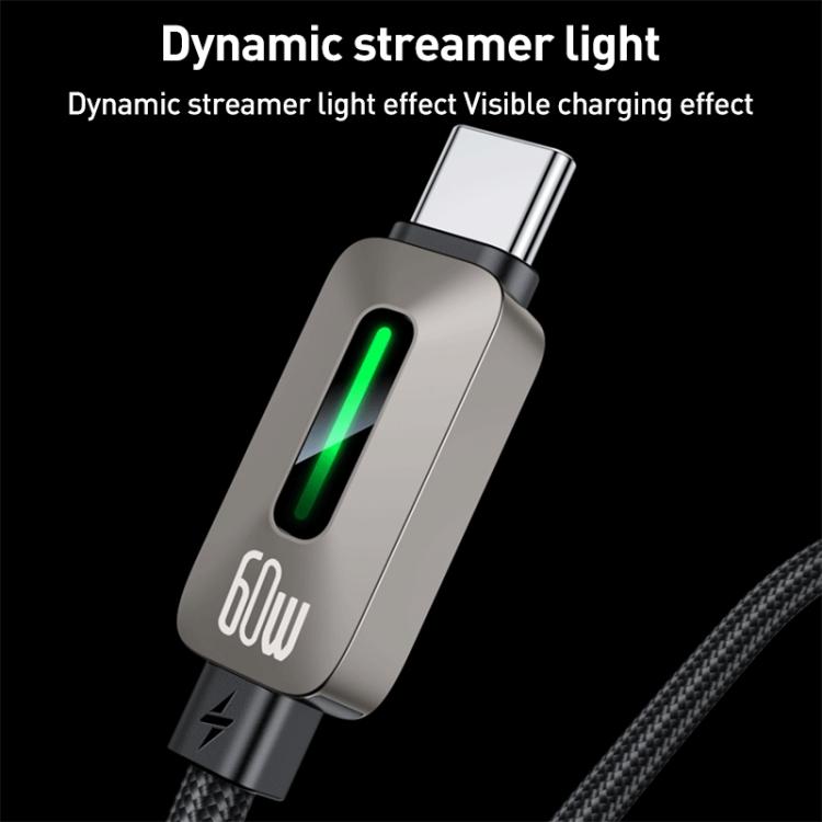 Yesido CA198 60W Type-C to Type-C Streamer Light Data Cable, Length: 1.2m - Grey
