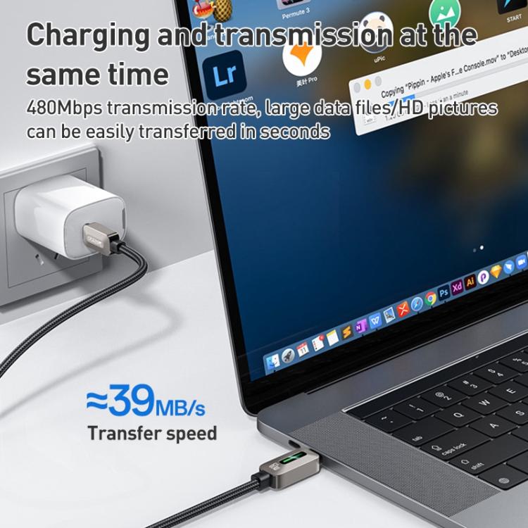 Yesido CA198 60W Type-C to Type-C Streamer Light Data Cable, Length: 1.2m - Grey