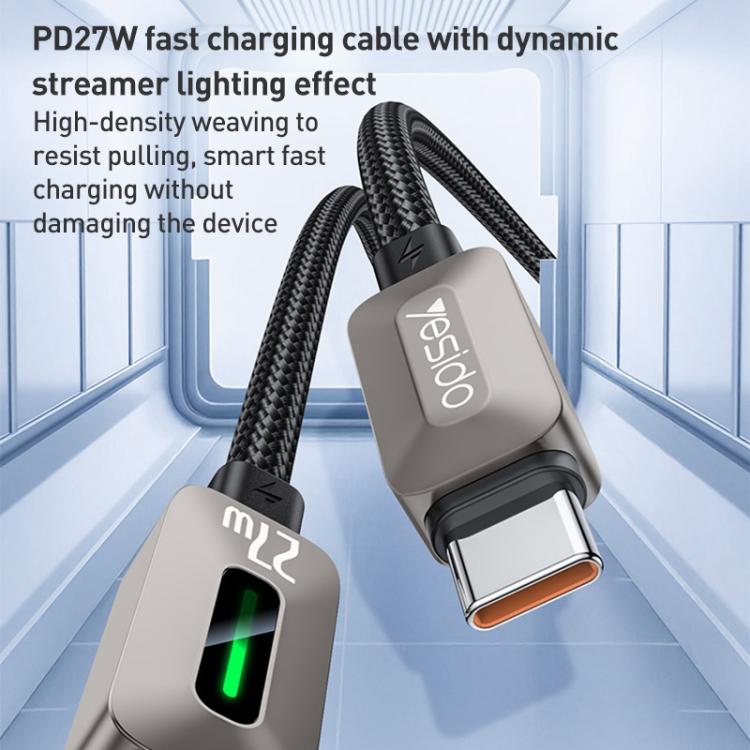 Yesido CA199 27W Type-C to 8 Pin Streamer Light Data Cable, Length: 1.2m - Grey