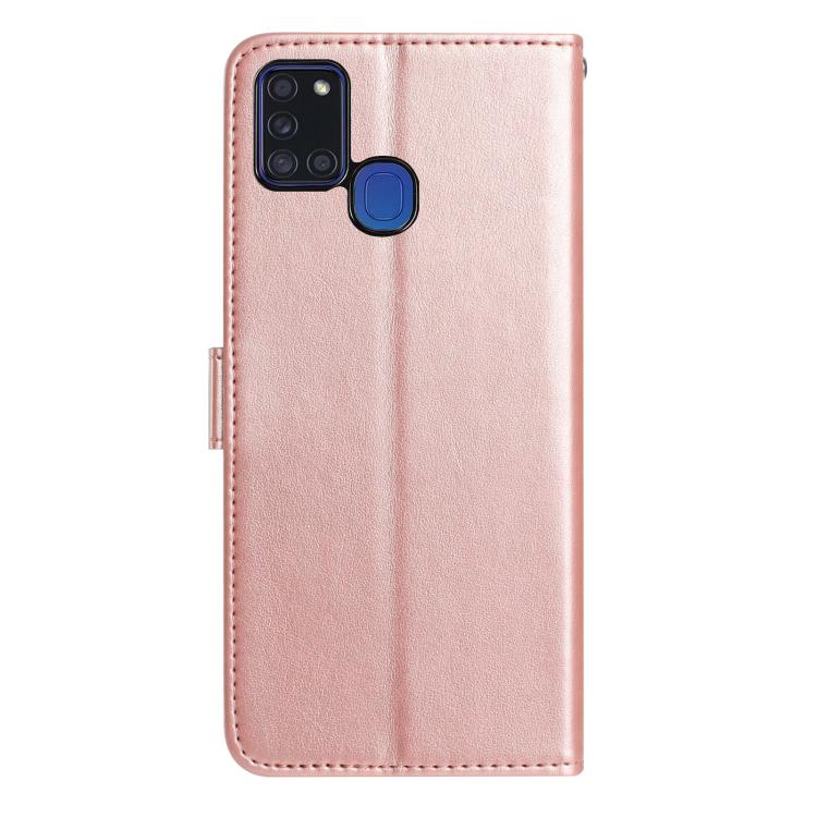 For Samsung Galaxy A21S Rose Flower Embossing Pattern Leather Phone Case