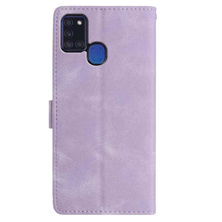 For Samsung Galaxy A21S Rose Flower Embossing Pattern Leather Phone Case
