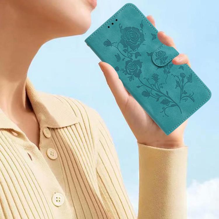 For Samsung Galaxy A25 Rose Flower Embossing Pattern Leather Phone Case