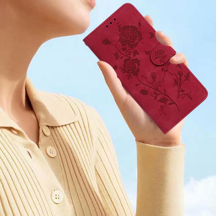 For Samsung Galaxy A57 5G Rose Flower Embossing Pattern Leather Phone Case