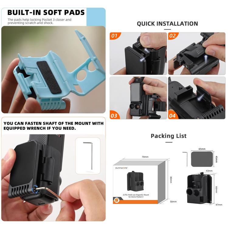 For DJI OSMO Pocket 3 Sunnylife Multifunctional Magnetic Mount Tabletop Base Bracket