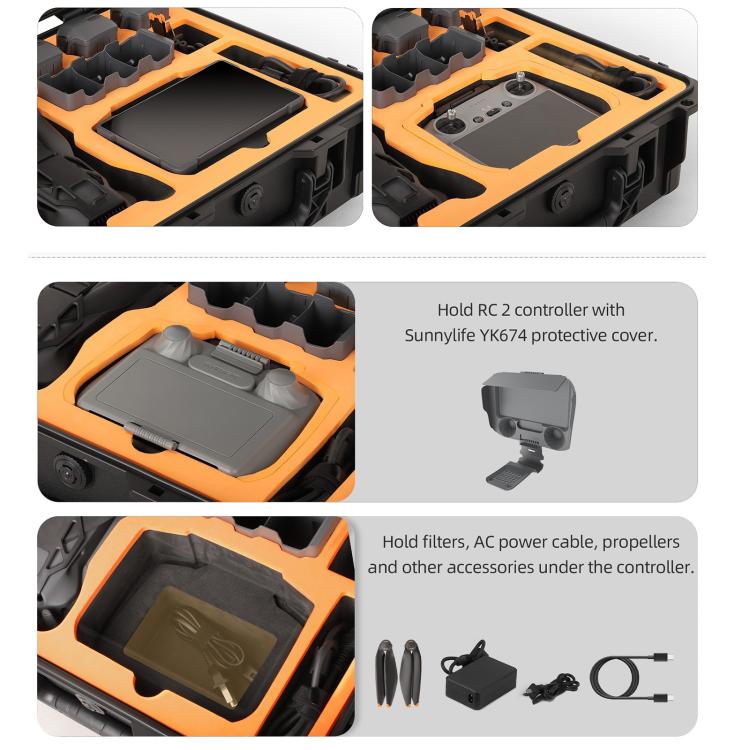 For DJI Mavic 4 Pro Sunnylife Safety Carrying Case Hard Travel Case Large Capacity Waterproof Shock-proof Box - Black
