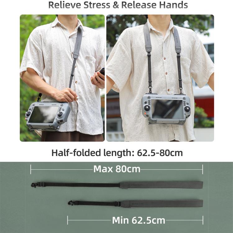 For DJI RC Plus 2 / 1 Sunnylife Controller Hanger Bracket with PU Leather Strap Shoulder Belt - Grey