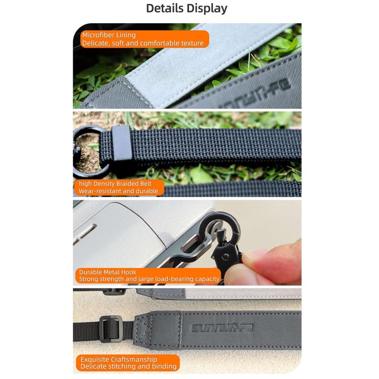For DJI RC Plus 2 / 1 Sunnylife Controller Hanger Bracket with PU Leather Strap Shoulder Belt - Grey