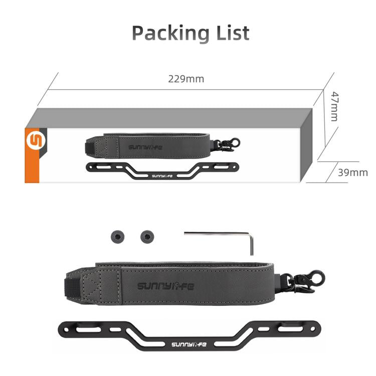 For DJI RC Plus 2 / 1 Sunnylife Controller Hanger Bracket with PU Leather Strap Shoulder Belt - Grey