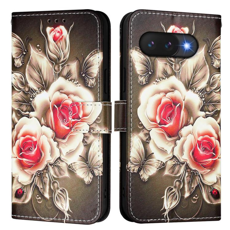 For Google Pixel 9a Colored Drawing Pattern Plain Weave Leather Phone Case