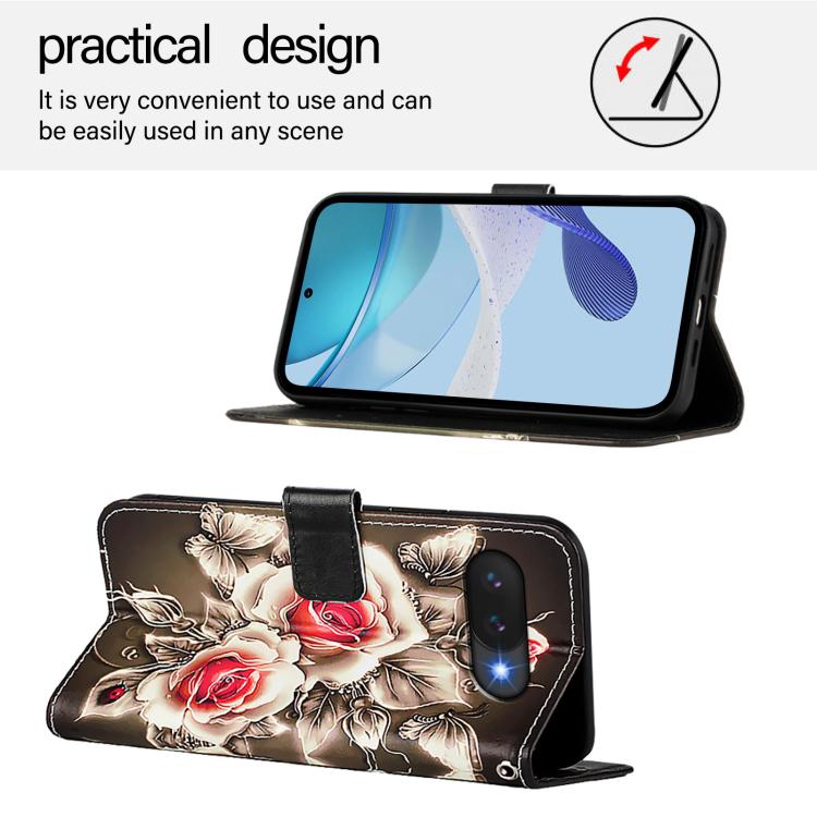 For Google Pixel 9a Colored Drawing Pattern Plain Weave Leather Phone Case