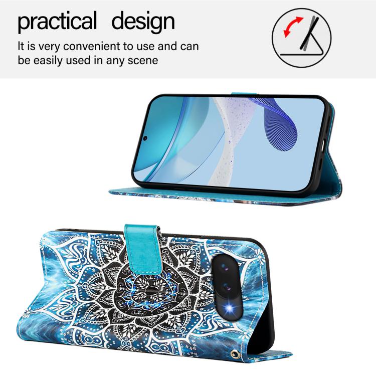 For Google Pixel 9a Colored Drawing Pattern Plain Weave Leather Phone Case