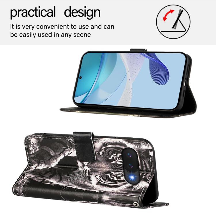 For Google Pixel 9a Colored Drawing Pattern Plain Weave Leather Phone Case