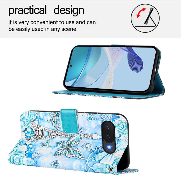 For Google Pixel 9a Colored Drawing Pattern Plain Weave Leather Phone Case