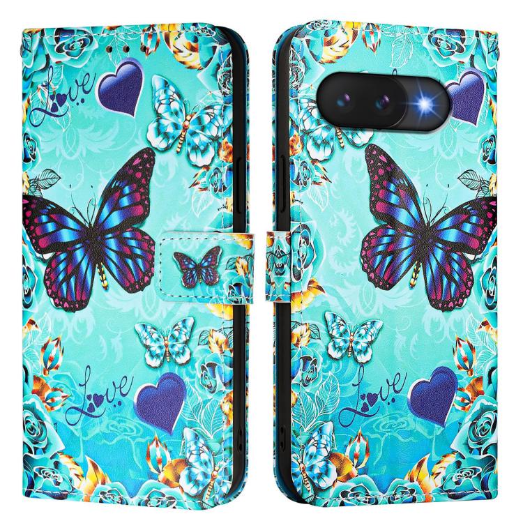 For Google Pixel 9a Colored Drawing Pattern Plain Weave Leather Phone Case