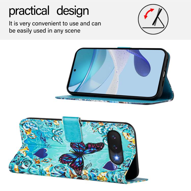 For Google Pixel 9a Colored Drawing Pattern Plain Weave Leather Phone Case