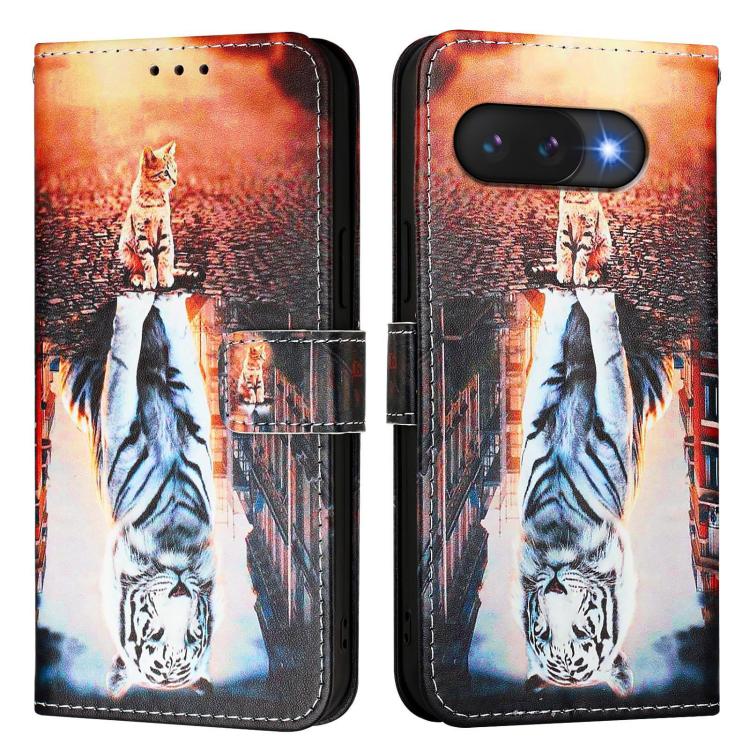 For Google Pixel 9a Colored Drawing Pattern Plain Weave Leather Phone Case