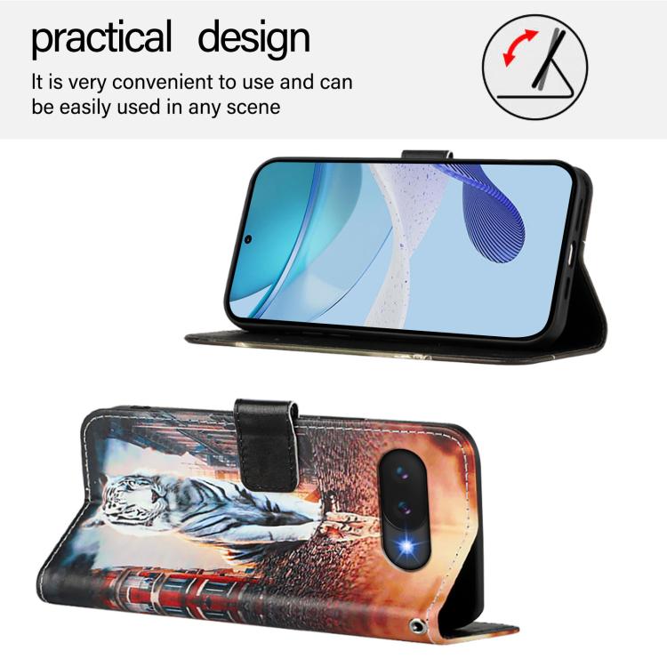 For Google Pixel 9a Colored Drawing Pattern Plain Weave Leather Phone Case
