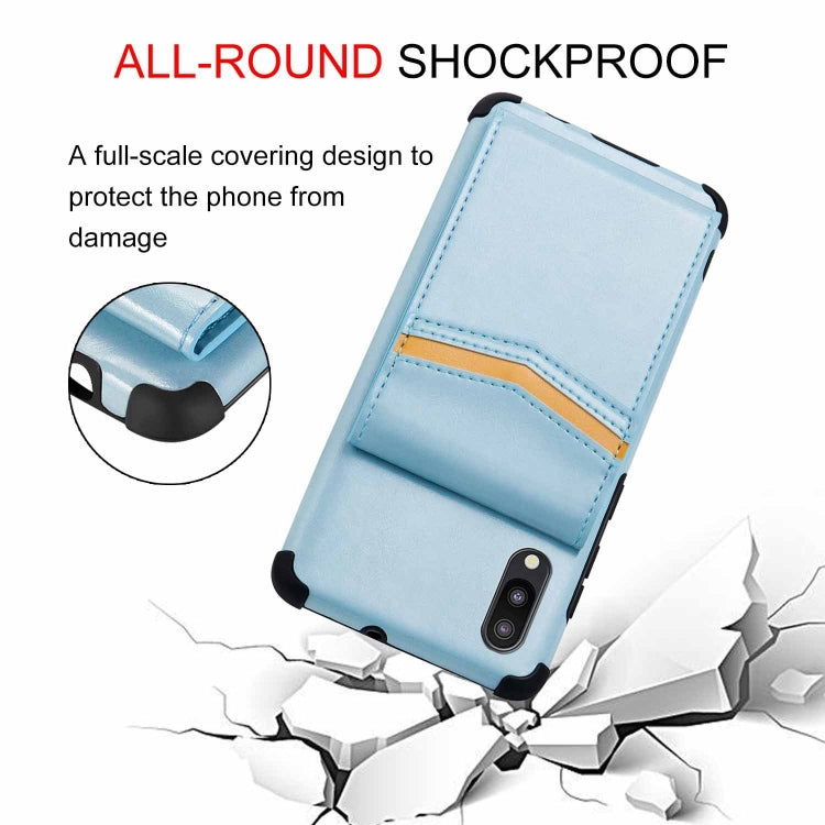 For Samsung Galaxy A10 / M10 Flip Card Bag Copper Buckle TPU + PU Leather Back Cover Shockproof Case with Card Slots & Photo Frame
