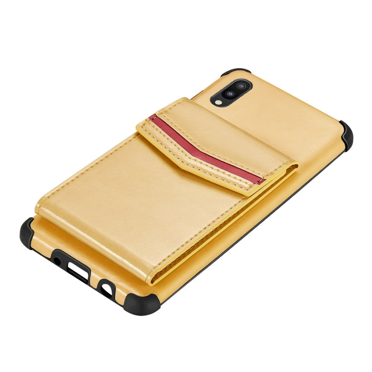 For Samsung Galaxy A10 / M10 Flip Card Bag Copper Buckle TPU + PU Leather Back Cover Shockproof Case with Card Slots & Photo Frame