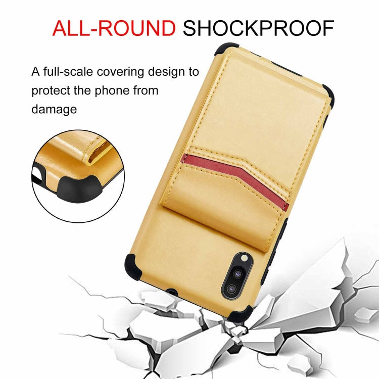 For Samsung Galaxy A10 / M10 Flip Card Bag Copper Buckle TPU + PU Leather Back Cover Shockproof Case with Card Slots & Photo Frame