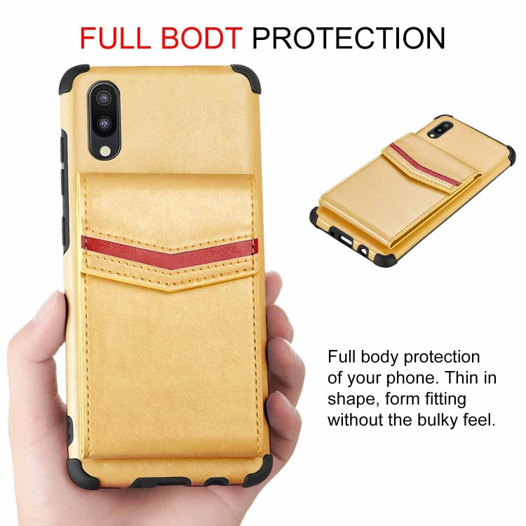 For Samsung Galaxy A10 / M10 Flip Card Bag Copper Buckle TPU + PU Leather Back Cover Shockproof Case with Card Slots & Photo Frame