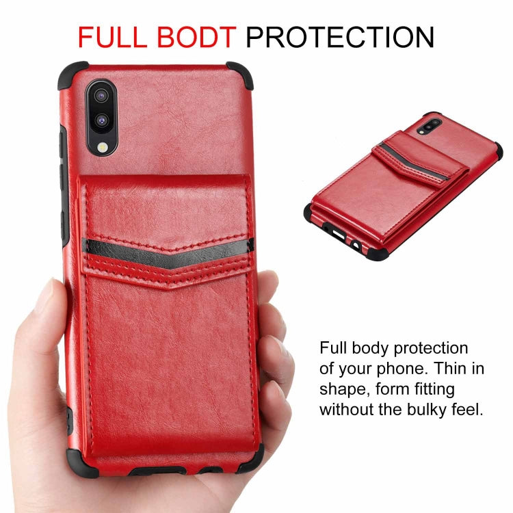 For Samsung Galaxy A10 / M10 Flip Card Bag Copper Buckle TPU + PU Leather Back Cover Shockproof Case with Card Slots & Photo Frame