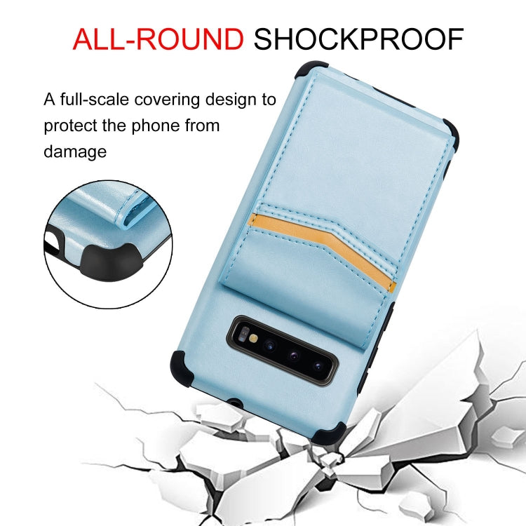 For Samsung Galaxy S10 Flip Card Bag Copper Buckle TPU + PU Leather Back Cover Shockproof Case with Card Slots & Photo Frame