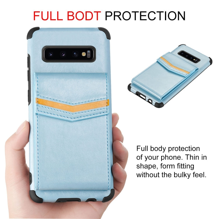 For Samsung Galaxy S10 Flip Card Bag Copper Buckle TPU + PU Leather Back Cover Shockproof Case with Card Slots & Photo Frame