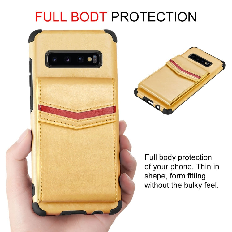 For Samsung Galaxy S10 Flip Card Bag Copper Buckle TPU + PU Leather Back Cover Shockproof Case with Card Slots & Photo Frame