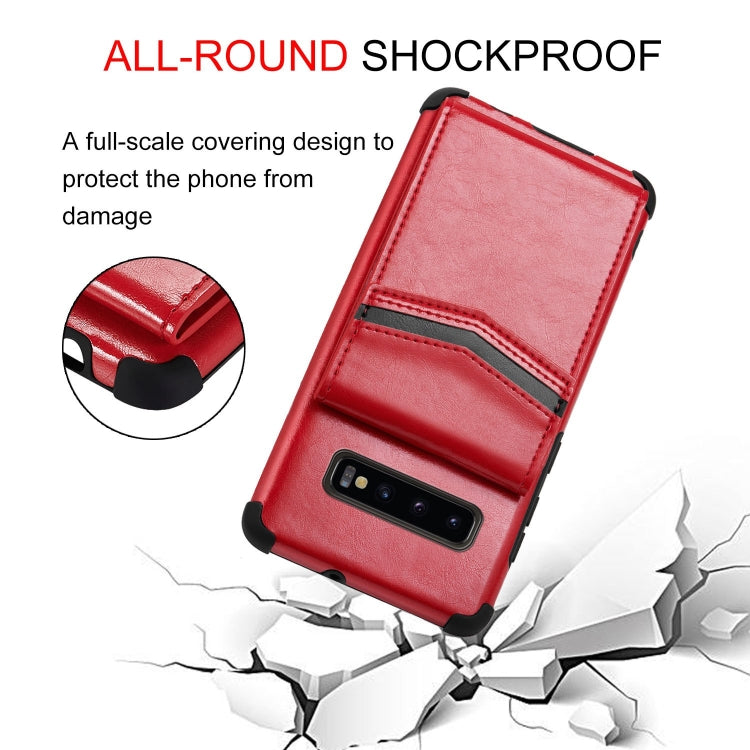 For Samsung Galaxy S10 Flip Card Bag Copper Buckle TPU + PU Leather Back Cover Shockproof Case with Card Slots & Photo Frame