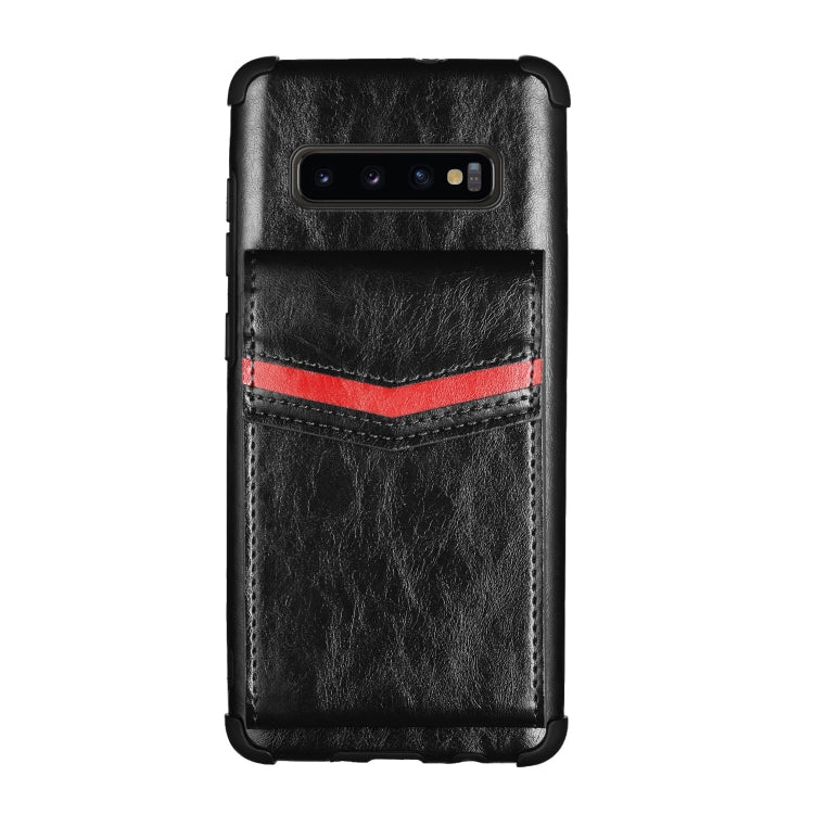 For Samsung Galaxy S10 Flip Card Bag Copper Buckle TPU + PU Leather Back Cover Shockproof Case with Card Slots & Photo Frame