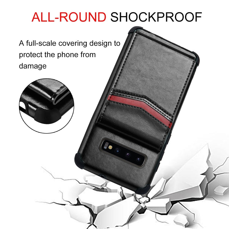 For Samsung Galaxy S10 Flip Card Bag Copper Buckle TPU + PU Leather Back Cover Shockproof Case with Card Slots & Photo Frame