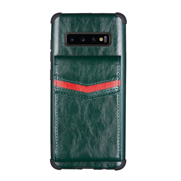 For Samsung Galaxy S10 Flip Card Bag Copper Buckle TPU + PU Leather Back Cover Shockproof Case with Card Slots & Photo Frame