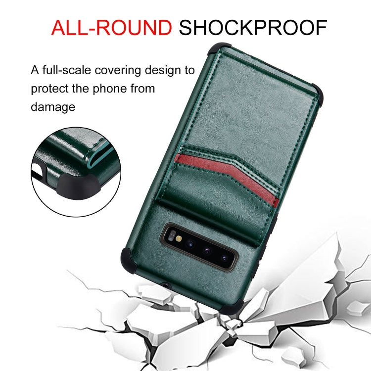 For Samsung Galaxy S10 Flip Card Bag Copper Buckle TPU + PU Leather Back Cover Shockproof Case with Card Slots & Photo Frame