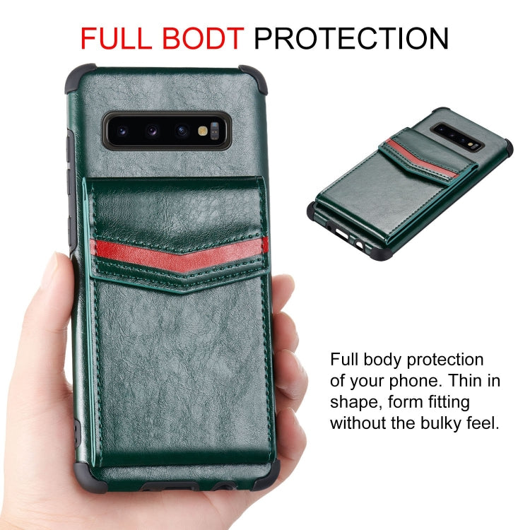 For Samsung Galaxy S10 Flip Card Bag Copper Buckle TPU + PU Leather Back Cover Shockproof Case with Card Slots & Photo Frame