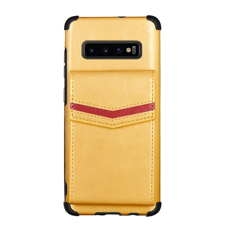 For Samsung Galaxy S10 Plus Flip Card Bag Copper Buckle TPU + PU Leather Back Cover Shockproof Case with Card Slots & Photo Frame