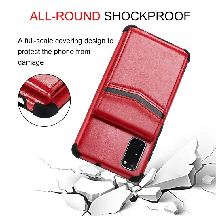 For Samsung Galaxy S20 Flip Card Bag Copper Buckle TPU + PU Leather Back Cover Shockproof Case with Card Slots & Photo Frame