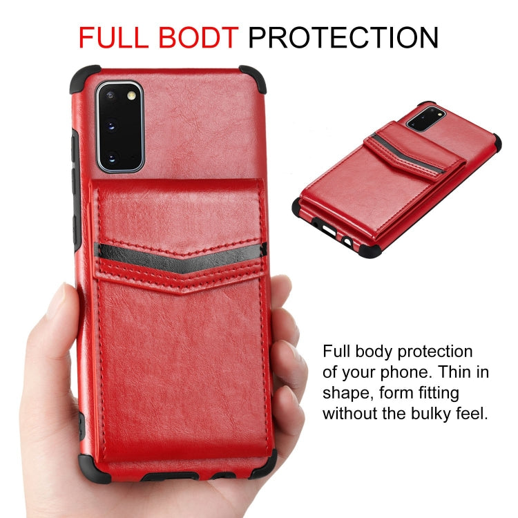 For Samsung Galaxy S20 Flip Card Bag Copper Buckle TPU + PU Leather Back Cover Shockproof Case with Card Slots & Photo Frame