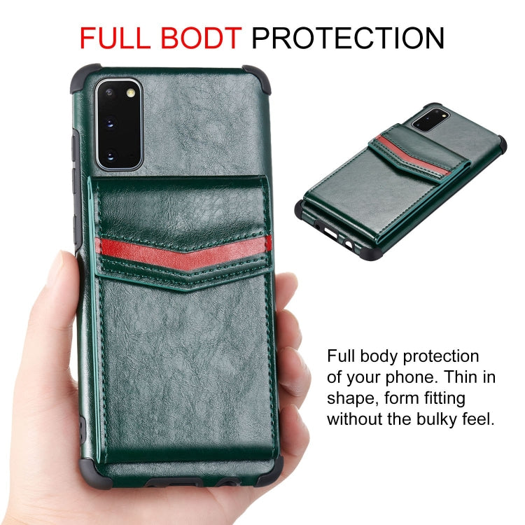 For Samsung Galaxy S20 Flip Card Bag Copper Buckle TPU + PU Leather Back Cover Shockproof Case with Card Slots & Photo Frame