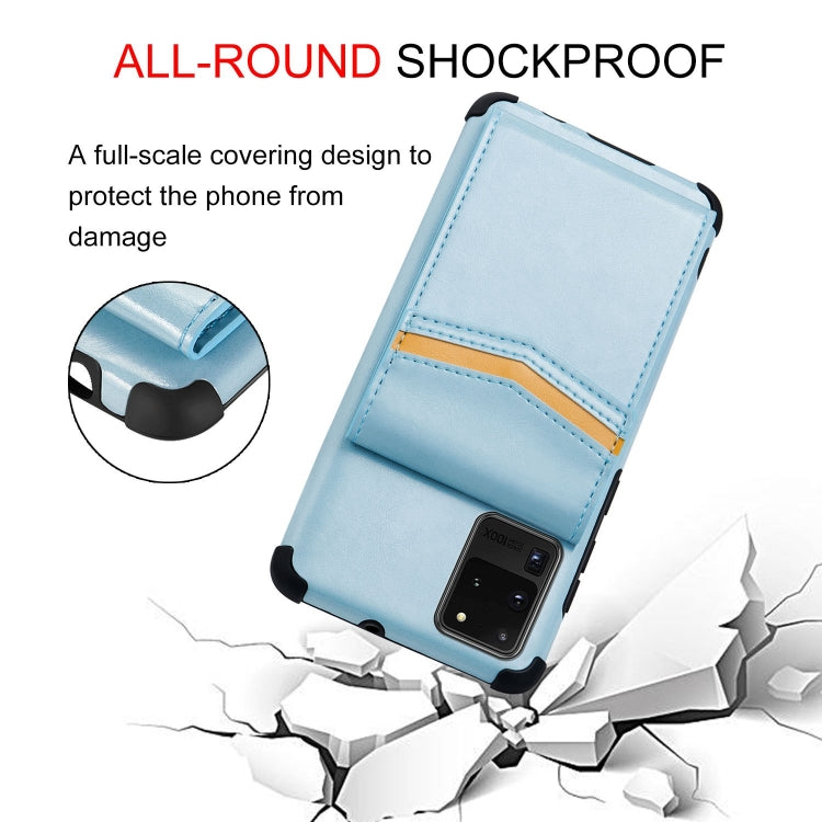 For Samsung Galaxy S20 Ultra Flip Card Bag Copper Buckle TPU + PU Leather Back Cover Shockproof Case with Card Slots & Photo Frame