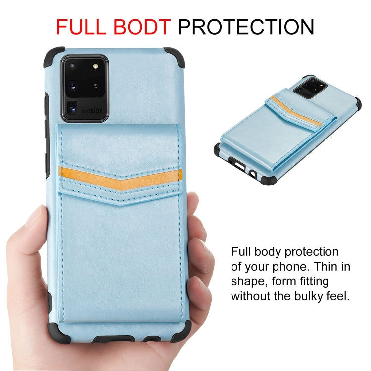 For Samsung Galaxy S20 Ultra Flip Card Bag Copper Buckle TPU + PU Leather Back Cover Shockproof Case with Card Slots & Photo Frame