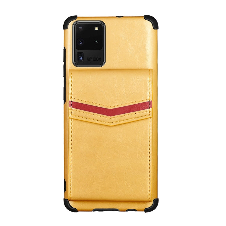For Samsung Galaxy S20 Ultra Flip Card Bag Copper Buckle TPU + PU Leather Back Cover Shockproof Case with Card Slots & Photo Frame