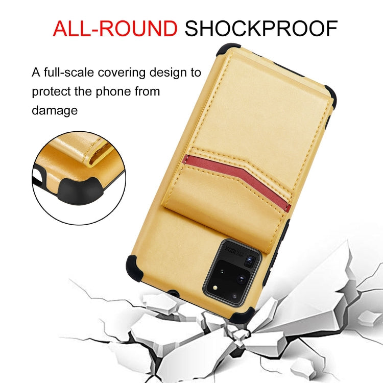 For Samsung Galaxy S20 Ultra Flip Card Bag Copper Buckle TPU + PU Leather Back Cover Shockproof Case with Card Slots & Photo Frame