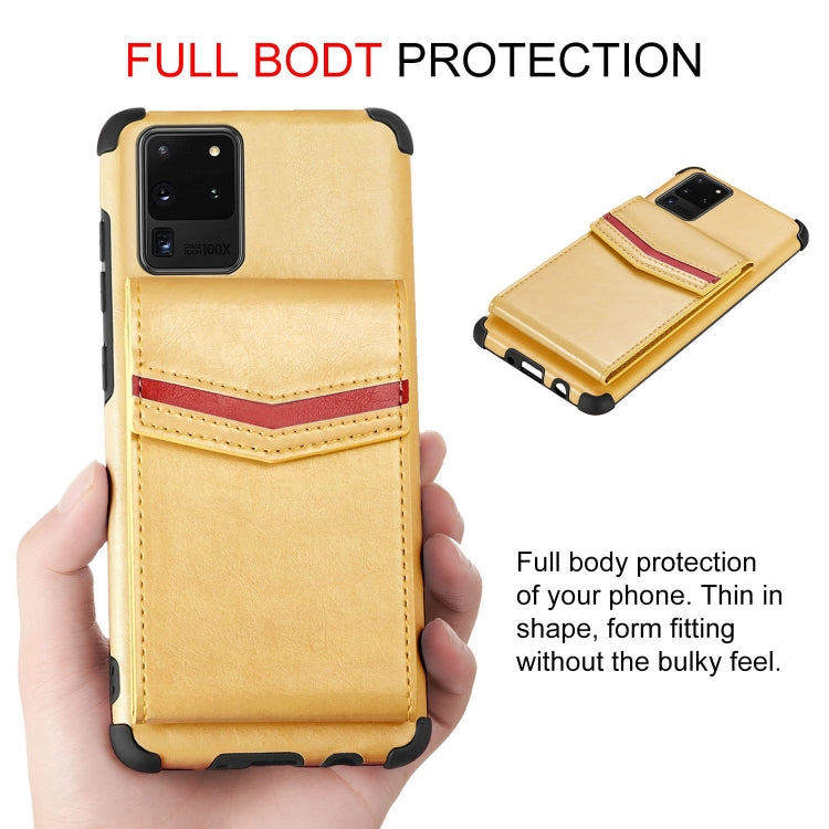 For Samsung Galaxy S20 Ultra Flip Card Bag Copper Buckle TPU + PU Leather Back Cover Shockproof Case with Card Slots & Photo Frame